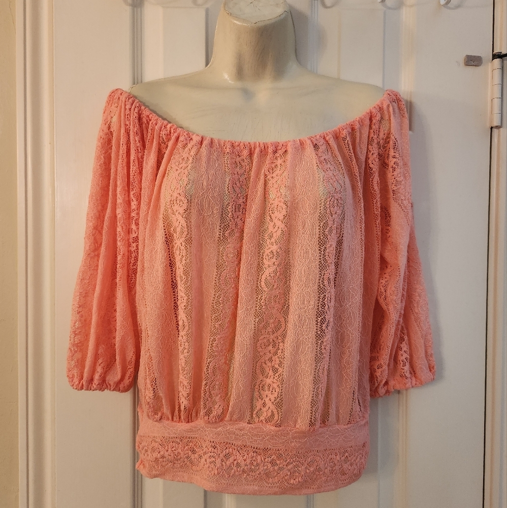 Gorgeous Coral Lace Top Feminine/Coquette